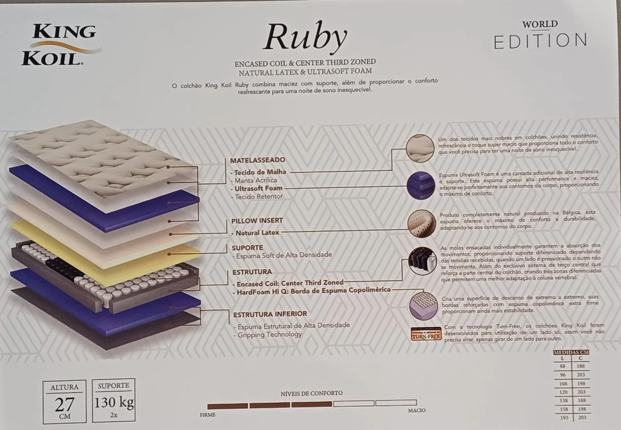 colchão king koil ruby molas ensacadas látex