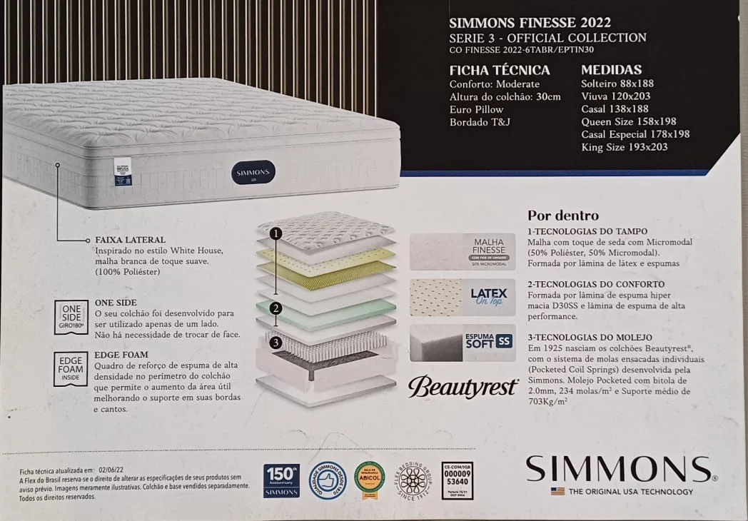 colchão Simmons Finesse conforto moderado