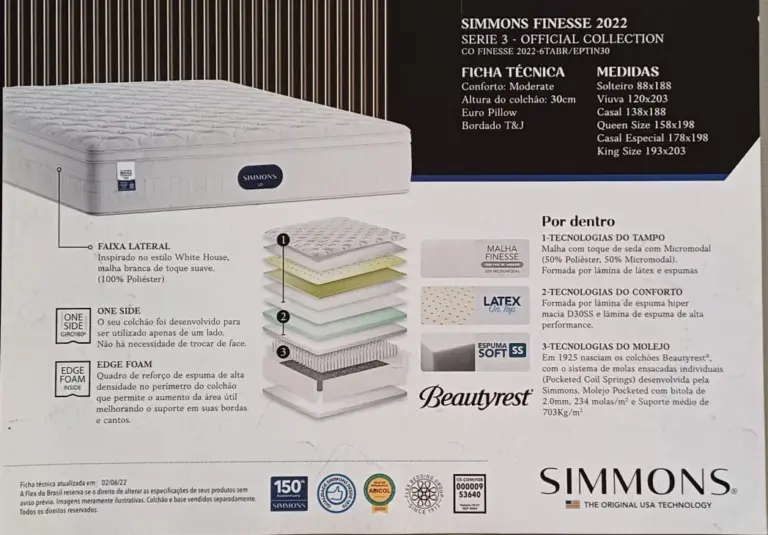 Colchão Simmons Finesse 2022 (Série 3 – Official Collection)